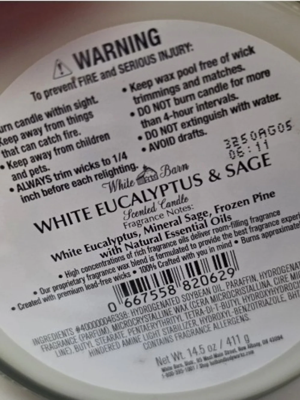Bath & Body White Barn 3 Wick Eucaluptus & Sage Scented Candle NEW - Picture 3 of 6